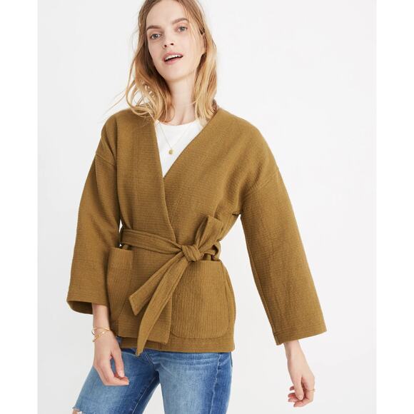Madewell Tops - MADEWELL Texture & Thread Wrap Jacket Size L Olive Green Casual Boho Cotton